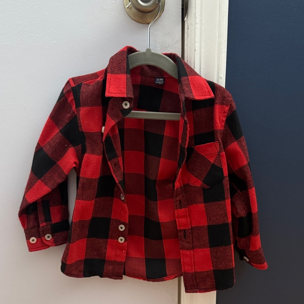 Red and Black Plaid Button-Up Shirt
